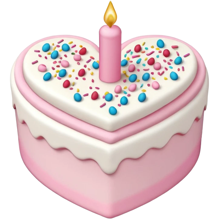 heart shaped birthday cake, pastel pink and white colors mixed, cute design emoji