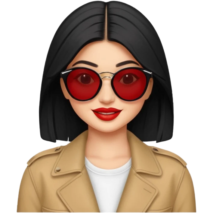 Kylie Jenner with sunglasses, stylish outfit, bold lips emoji