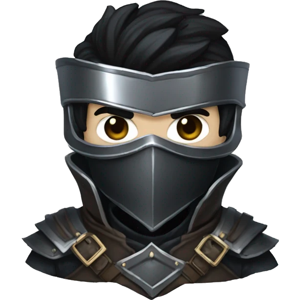 Bloodborne , Hunter armour , brown eyes , black hair , black mustache , wearing a silver mask , black armour  emoji