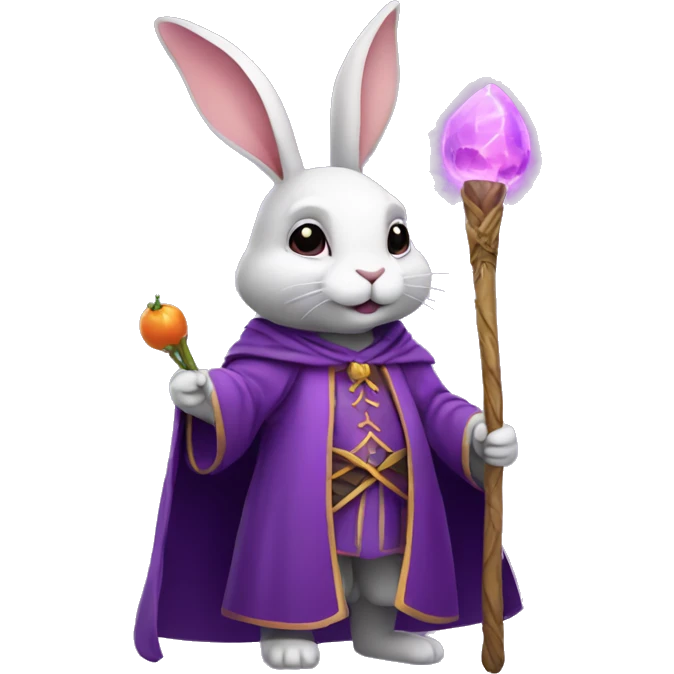 rabbit wizard purple clothes holding a carot staff emoji