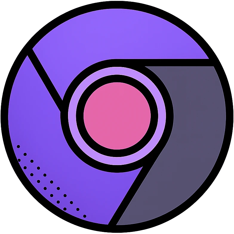 chrome browser icon, flat icon style, color scheme purple dark grey, stippling effect, low detail, suitable for ico format, work use, alternate version emoji