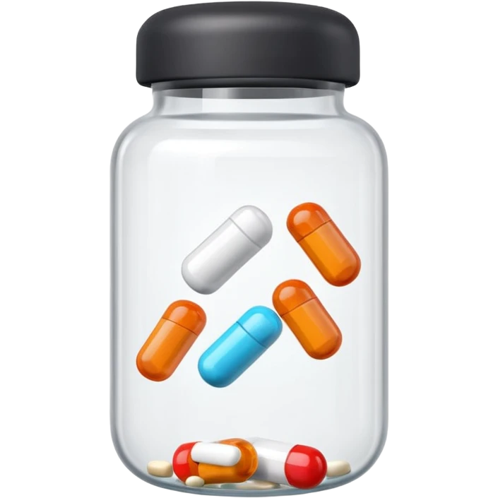 pills in bottle, 3d cartoon style, memoji style. emoji