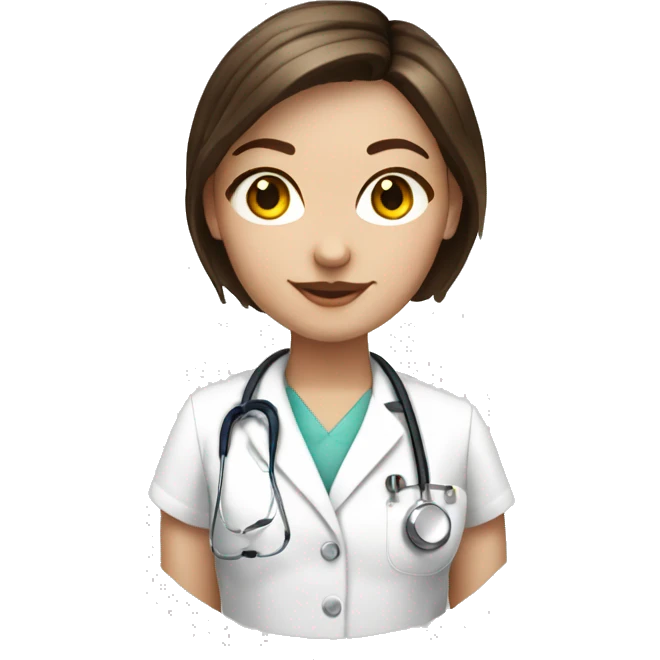 White girl with brunette short hair with stethoscope emoji