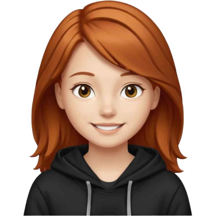 мила дівчинка зі світлим русим волоссям до грудей в чорному худі посміхається emoji