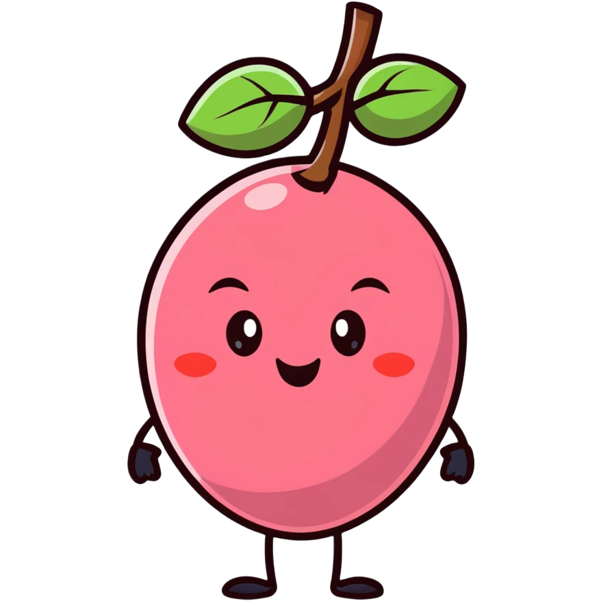 cute lychee fruit character with happy face emoji