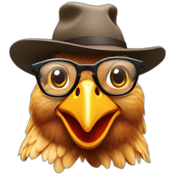 Chicken phd student with hat and glasses emoji