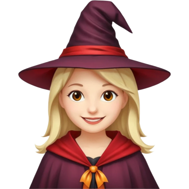 A younger woman with a witch's hat, red tie and robes (classic student or young witch look). emoji