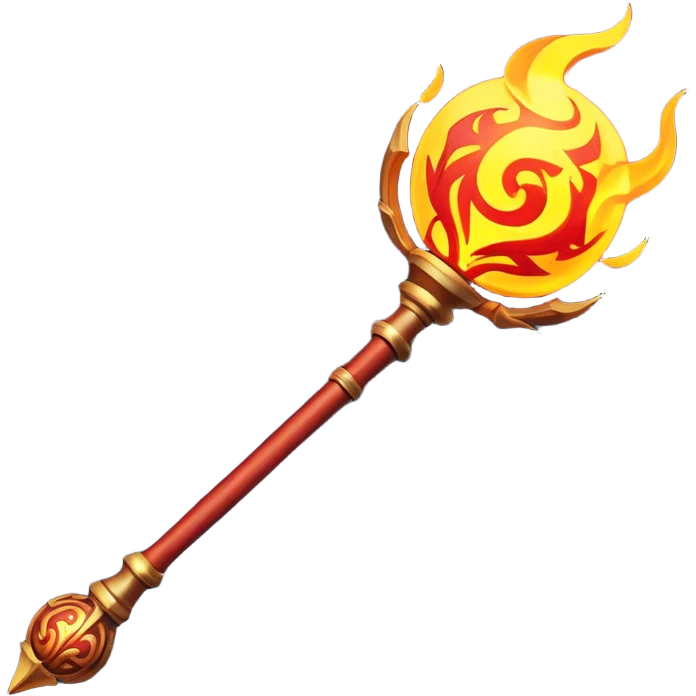 Clash of Clans aesthetic: Cinematic fireball Magic Staff Emoji, rendered in a 3D vector-style similar to standard emojis with minimal shading and bold, simplified shapes. A compact, isometric enchanted staff with intricate runic carvings and a glowing orb at its tip, softly glowing with a mystical arcane charm. Simplified yet unmistakably iconic, highly detailed and consistent, glowing with a soft radiant glow and high shine. Stylized with a touch of legendary sorcery and a soft glowing outline, capturing the essence of a powerful magic staff with a friendly, playful vibe! emoji