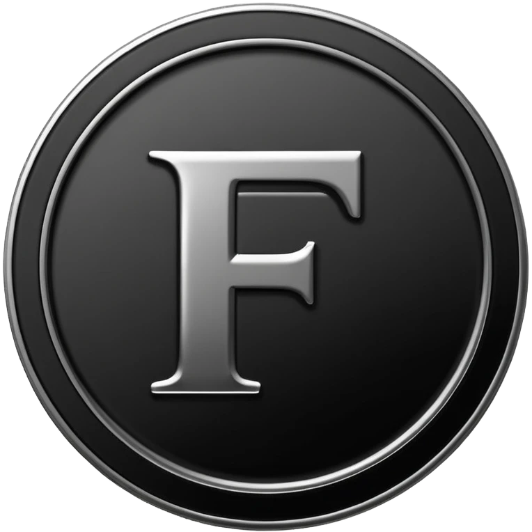 Emoji icon of a black coin with engraved letter F, minimalist style, isolated, no color emoji