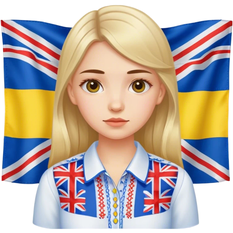 Ukrainian girl in an embroidered shirt against the background of the British flag emoji