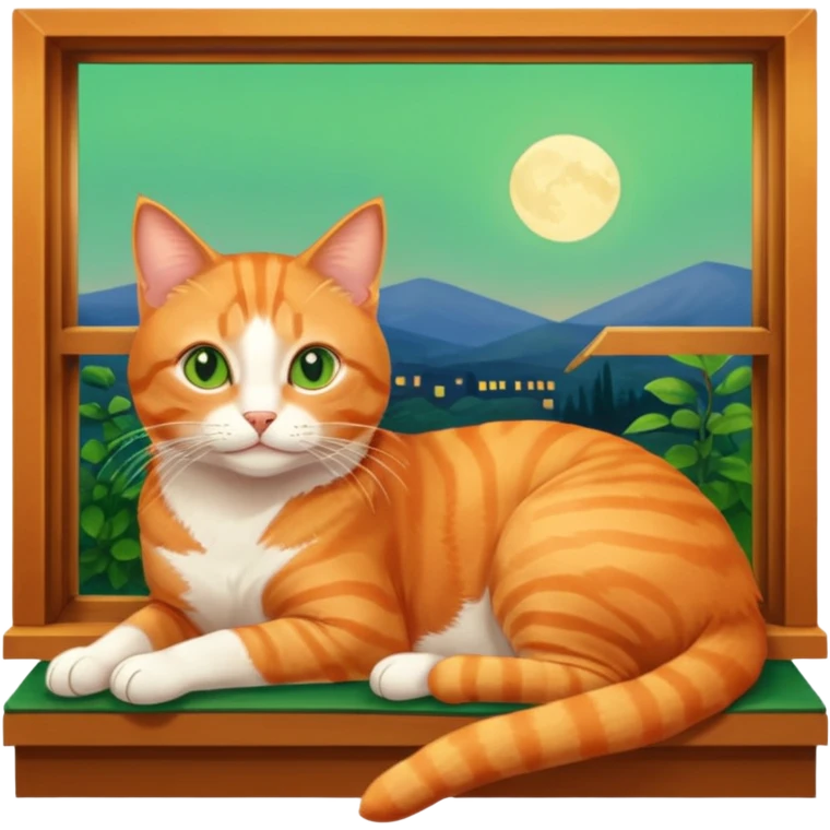 Window with cat on sill + lamp glow emoji