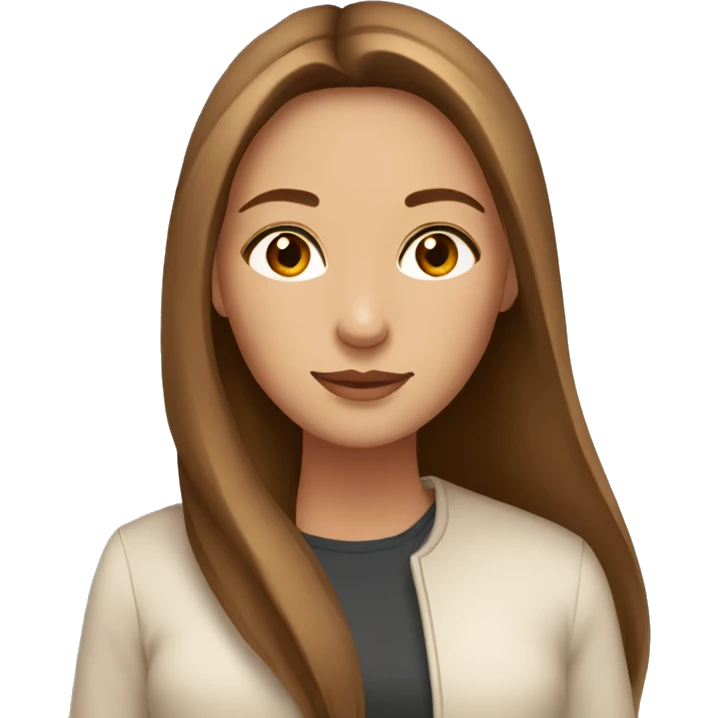 Beautiful woman, straight long light brown hair, brown eyes, cozy emoji