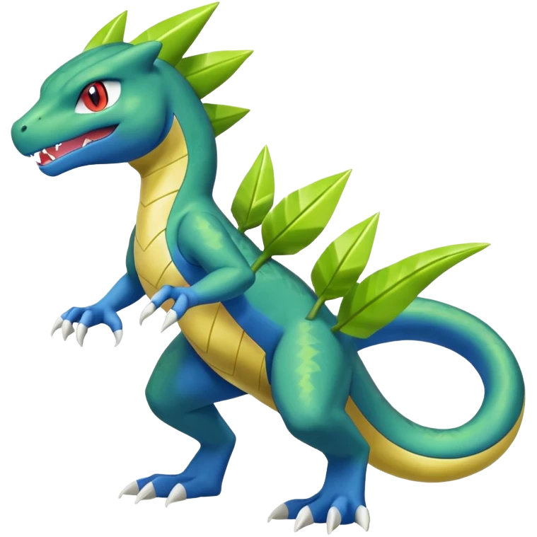 Shiny Aural Charmeleon-Inteleon-Sceptile-Greninja-Fakémon-fusion (full body) emoji