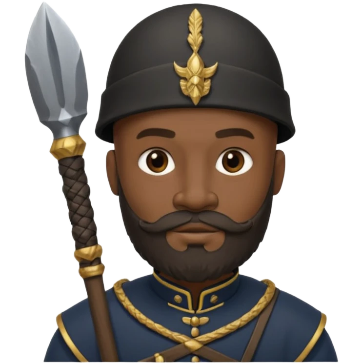 black ancient soldier with raw stick weapon, beard and bold emoji