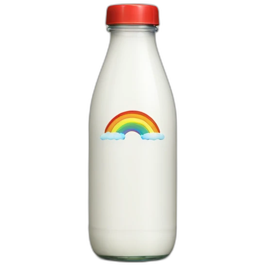 do not drink sign on milk bottle with rainbow color cap emoji