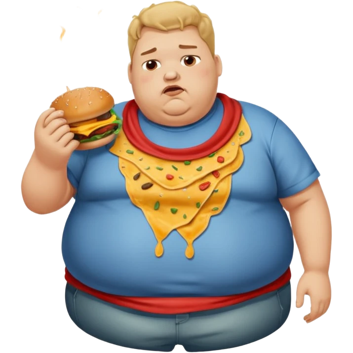 obese man eating burgers with ripped shirt and farting emoji