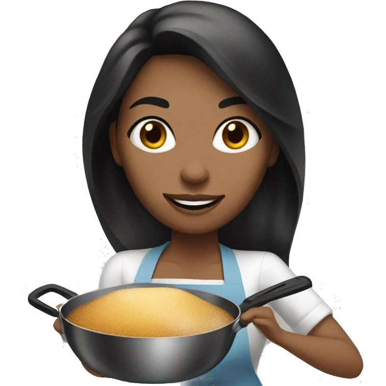 White woman ,black long hair woman cooking  emoji