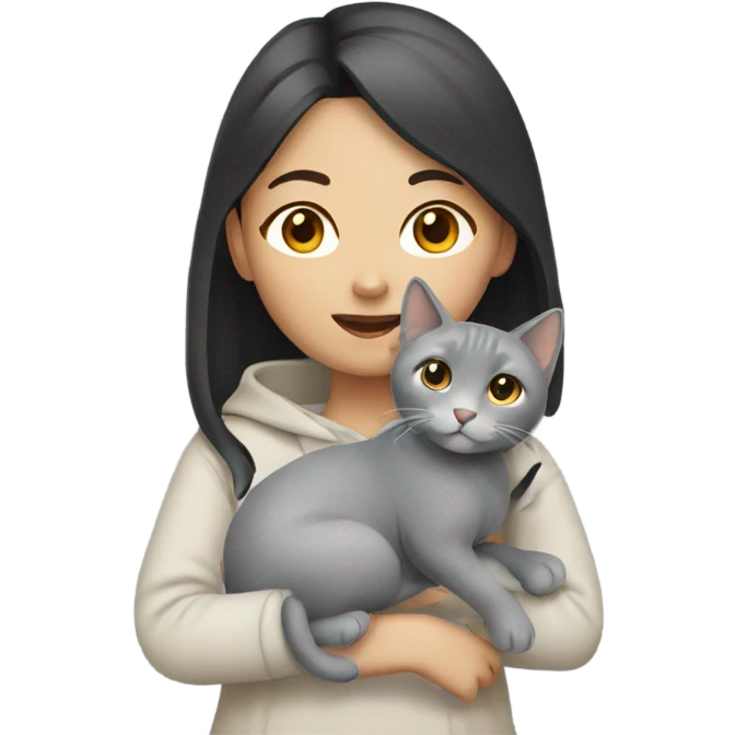 Asian girl with a gray cat  emoji