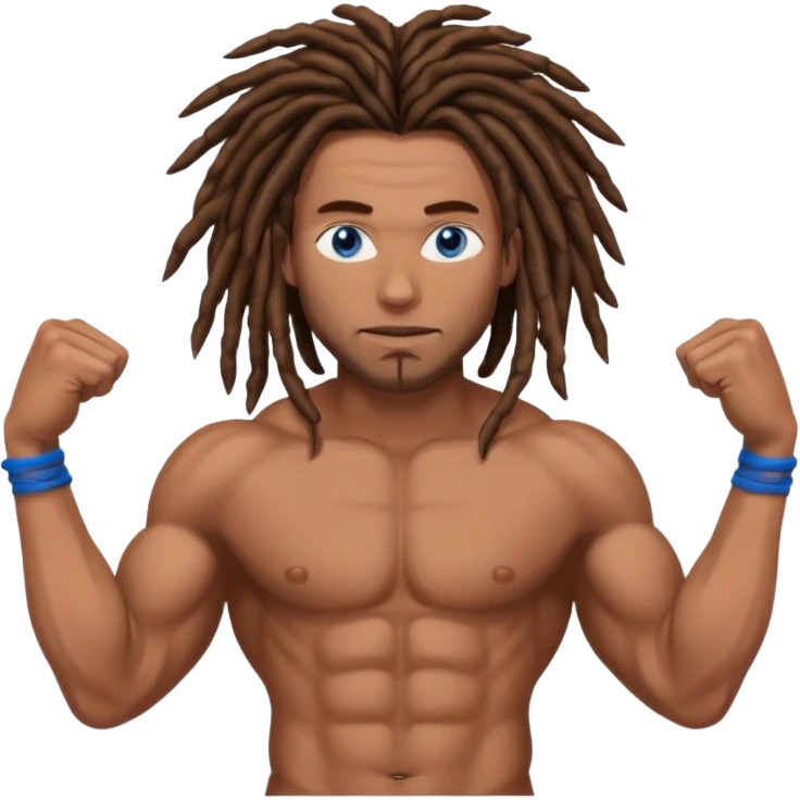 muscular man with brown dreads and blue eyes emoji