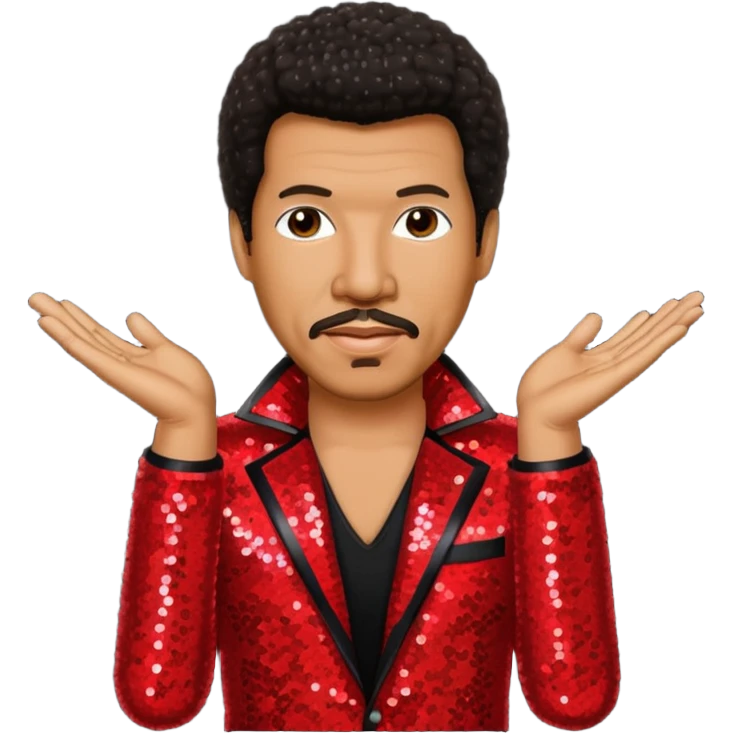 Lionel Richie with dark brown hair, red sequin outfit  emoji