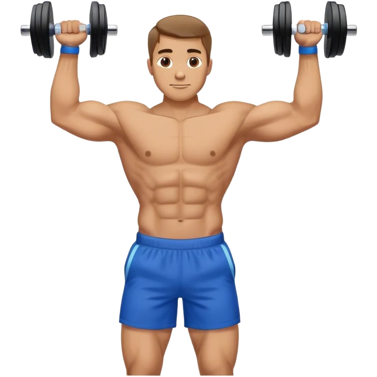 man with blue shorts doing side-lateral raise (T pose) with light dumbbells emoji