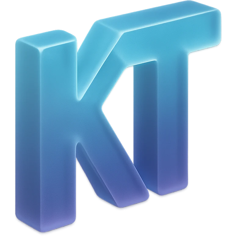 the letters KT with a fancy colorful gradient for the color with blue and purple, make it flat emoji