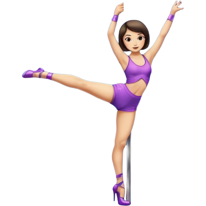 brunette with short hair (bob) and light skin pole dancing , two legs and two arms emoji