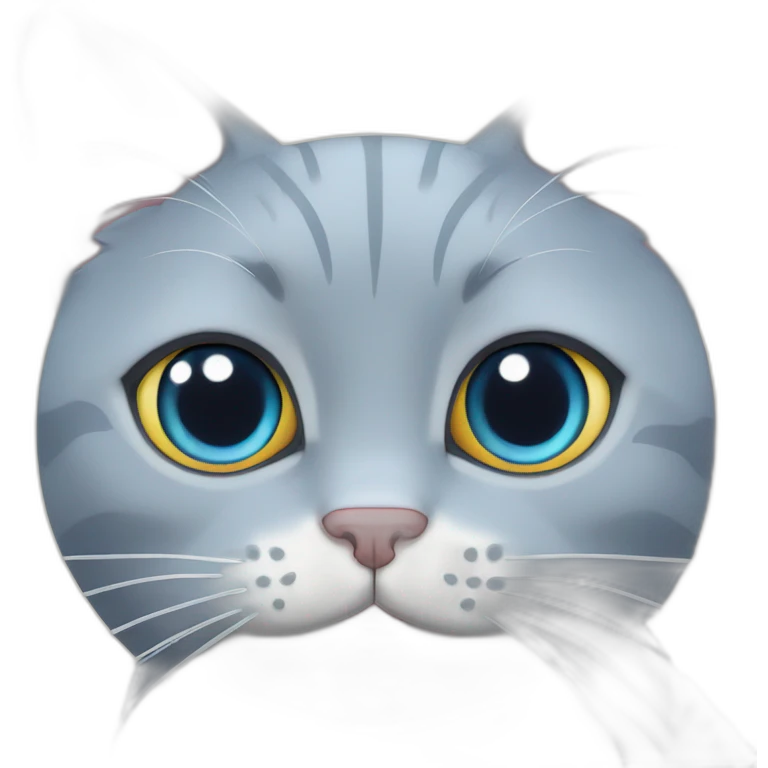 Elderly smiling British blue Cat with a heart emoji