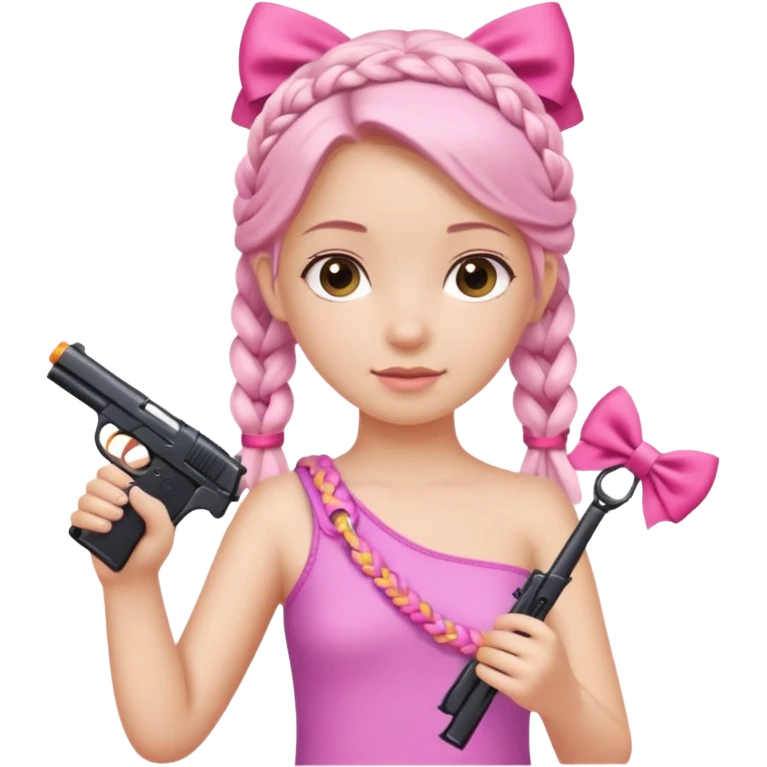 A girl who has a braid on one should and has a flipflop in one hand that has a bow while in the other hand she has a gun with a bow  emoji
