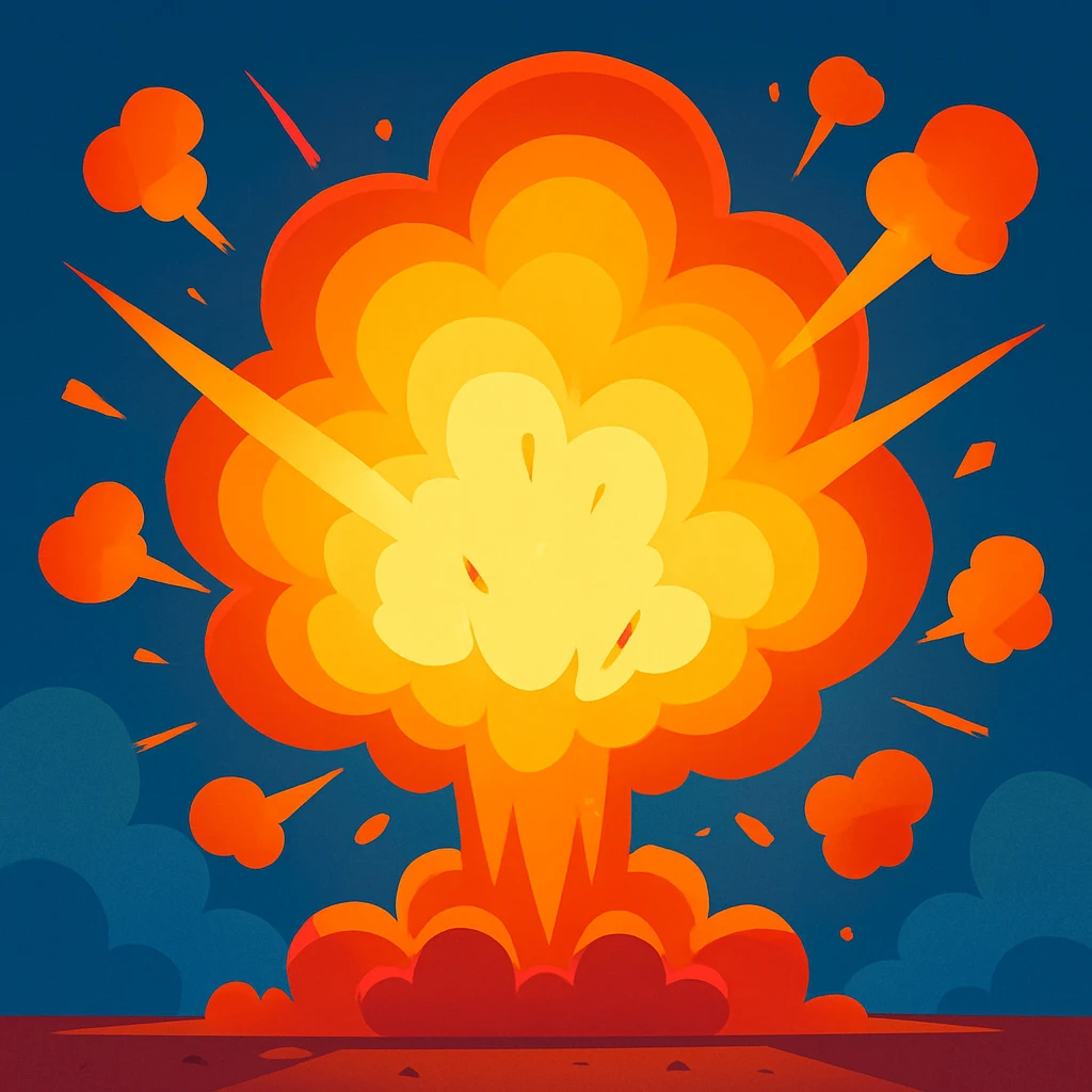 a big explosion in Pixar style, vibrant, dynamic, with expressive lighting and cartoon energy emoji