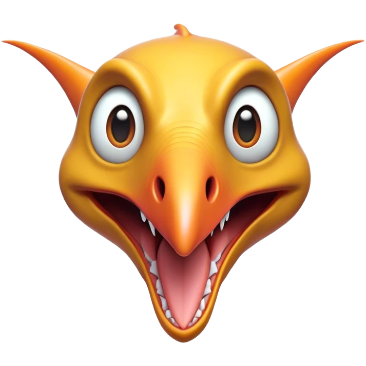 Cinematic Comical Pterodactyl Portrait Emoji, Head tilted dramatically with an exaggeratedly shocked expression, featuring a sleek, streamlined body with a quirky, animated beak and wide, comically expressive eyes full of playful disbelief, Simplified yet hilariously expressive features, highly detailed, glowing with a slightly sassy ethereal glow, high shine, dramatic yet playful, stylized with an air of cheeky prehistoric mischief, soft glowing outline, capturing the essence of a meme-worthy Pterodactyl that looks ready to side-eye its way into viral fame! emoji