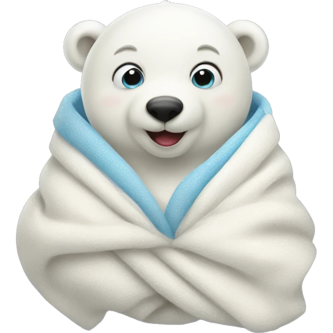 Baby polar bear in a blanket holding a heart emoji