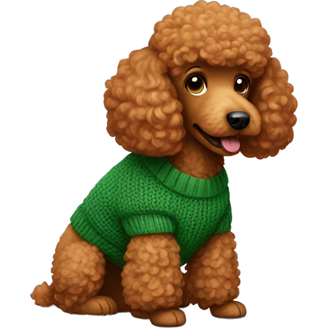 Red poodle wearing a green sweater emoji