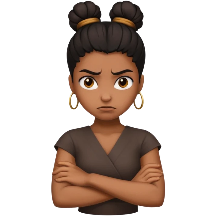 mad brown girl black bun arms crossed emoji