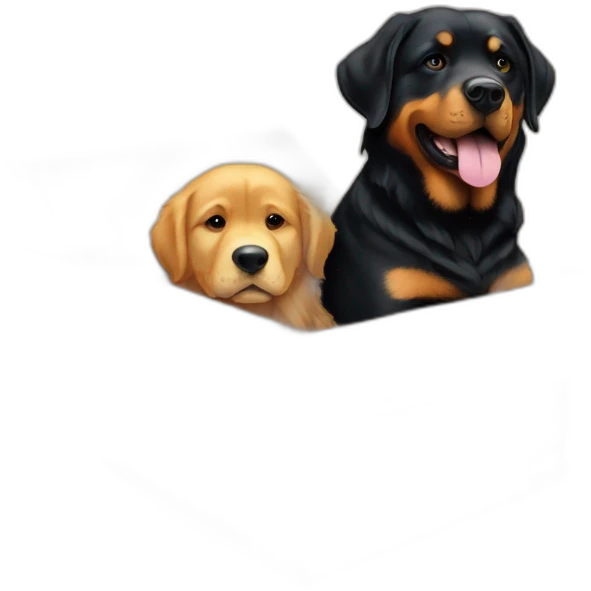 A Rottweiller hugging à golden retriever in box emoji