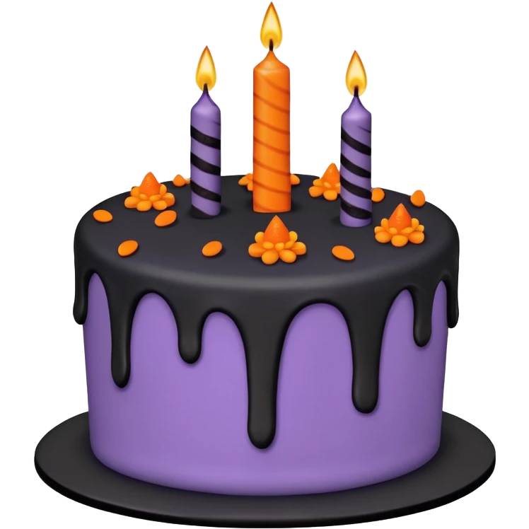 Halloween Birthday cake, purple, black, and orange emoji