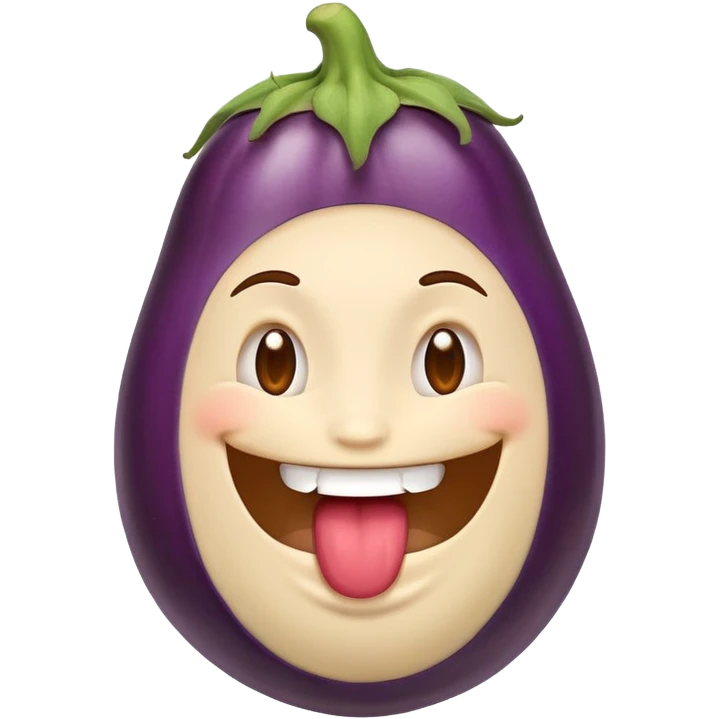Emoji happy to put eggplant in mouth emoji