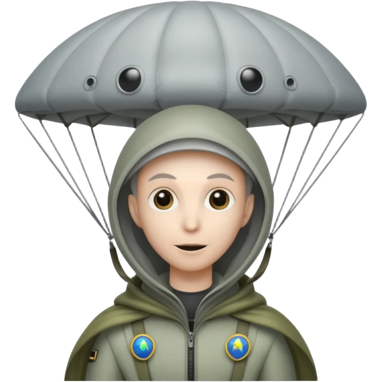 Skydiving grey alien with parachute and UFO emoji