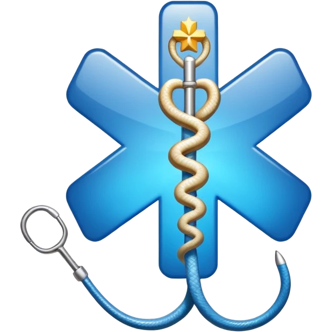 simple blue medical star of life symbol with white rod and snake emblem emoji