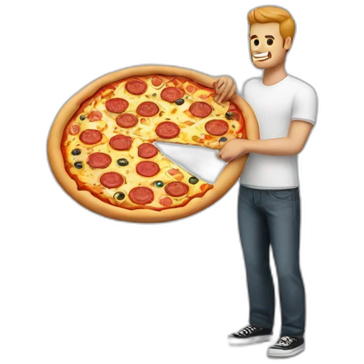 hands to the sides white man with a tattoo and a pizza in his hands emoji