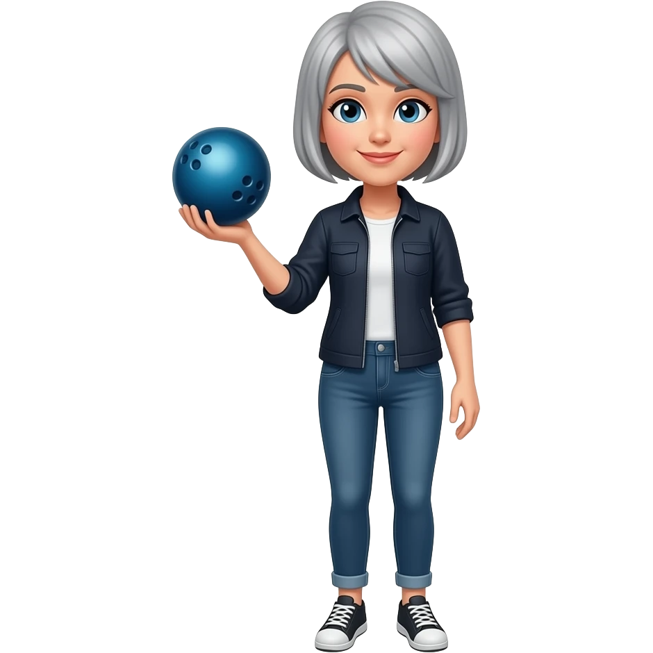 woman with short grey hair holding bowling ball full body emoji