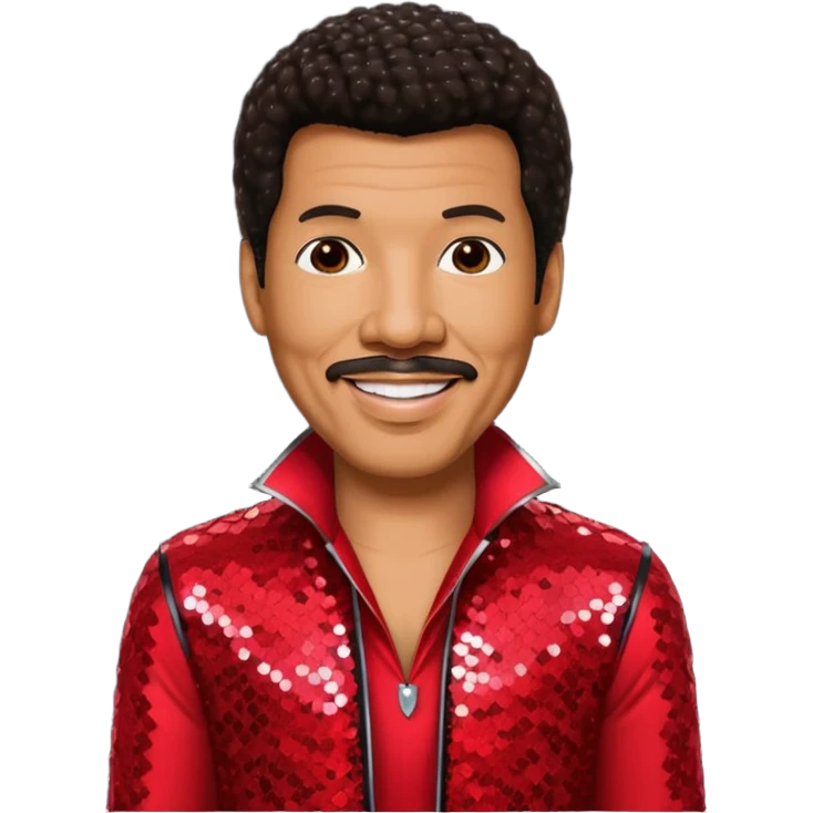 Lionel Richie with dark brown hair, red sequin outfit emoji