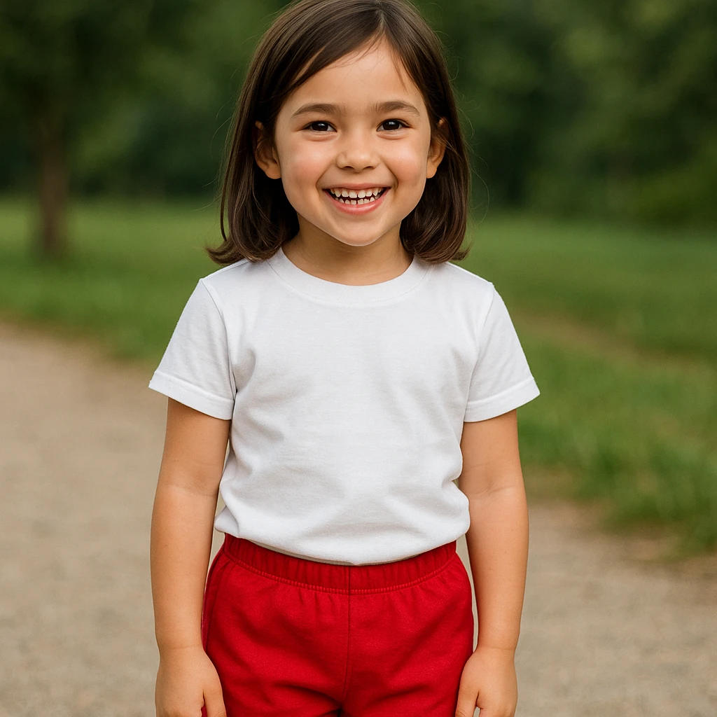 Make the girl's outfit red shorts and a white short-sleeved t-shirt emoji