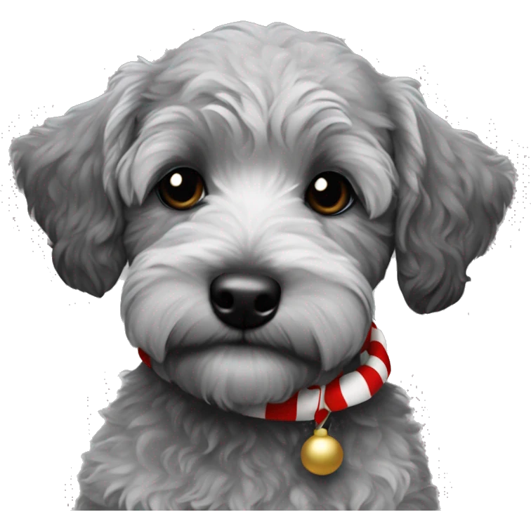 A schnoodle Christmas puppy that is grey with black patches emoji