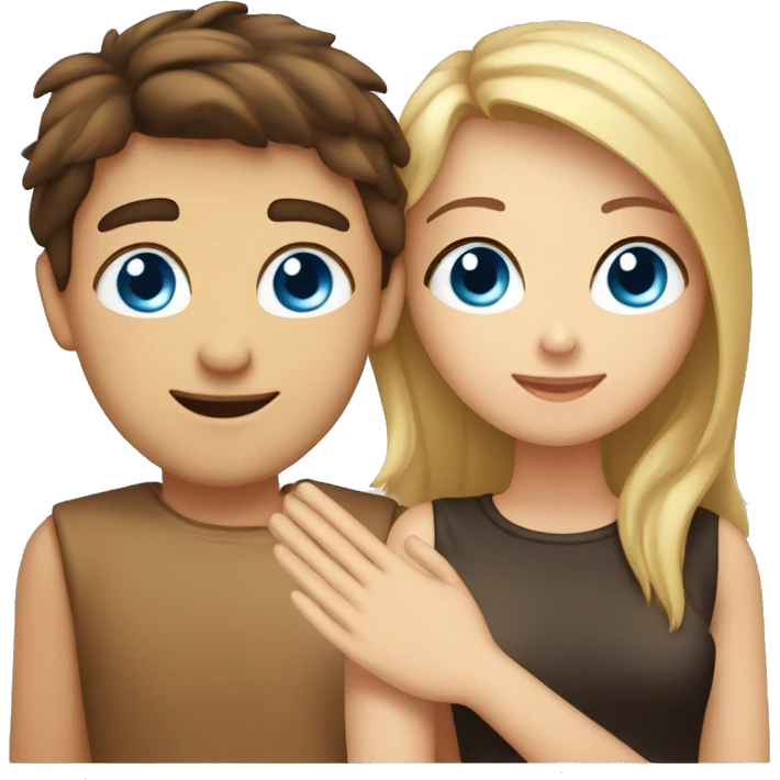 girl with guy, blue-eyed blond guy, brown-eyed brunette girl, love, palm in palm emoji