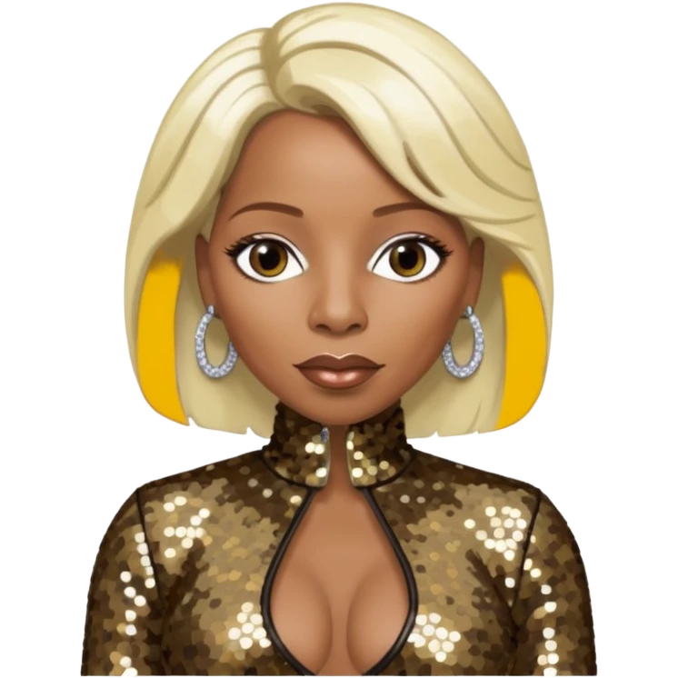 Mary J Blige with long platinum blonde hair, dark brown sequin outfit emoji