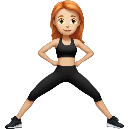 Ginger straight hair girl in black gym fit stretching  emoji