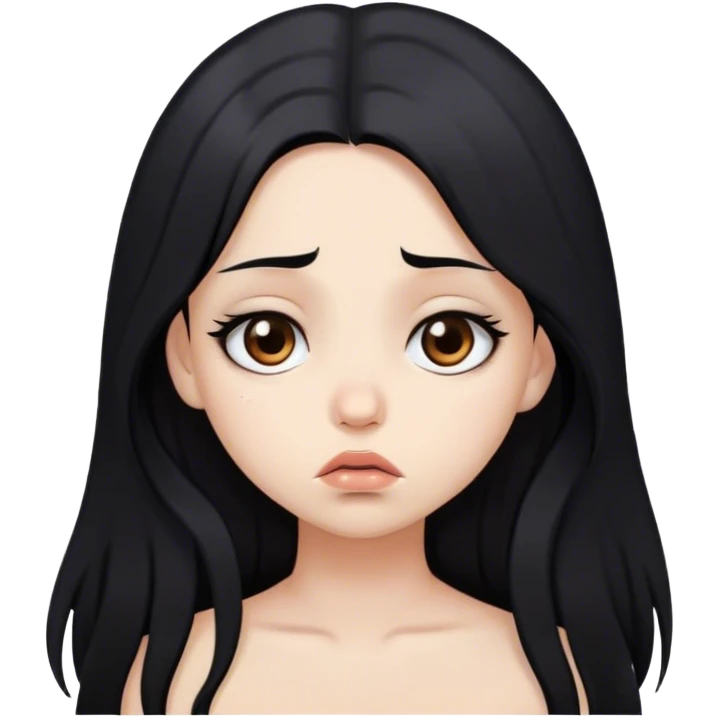 sad girl with long black hair and brown eyes and white skin pouting emoji