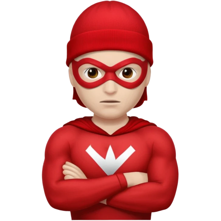 Superhero in red beanie and mask, crossed arms, confident pose.

































 emoji