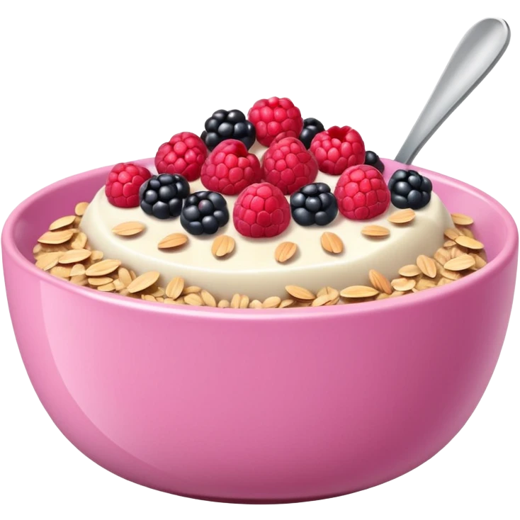 Pink yogurt bowl with oats and mixed berries  emoji